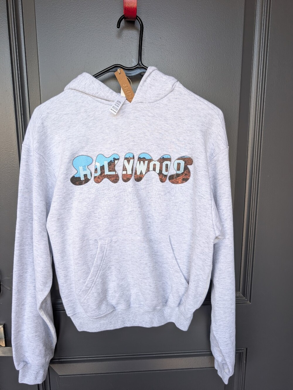 SKIMS Light Gray Crewneck Sweatshirt with 'Hollywood' Graphic